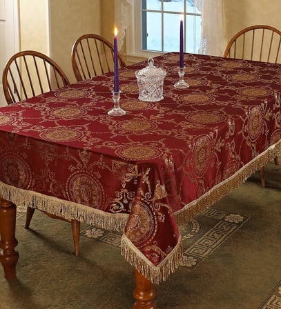 Linen Prestige Damask Tasarım Masa Örtüsü Bordo 132 cm x 177 cm Dikdörtgen/Dikdörtgen