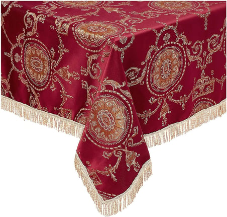 Linen Prestige Damask Tasarım Masa Örtüsü Bordo 132 cm x 177 cm Dikdörtgen/Dikdörtgen