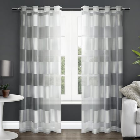 Home Navaro Çizgili Şeffaf Gromet Üst Perde Panel Çifti, 137 cm x 213 cm, Kış Beyazı