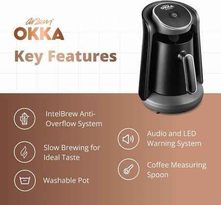 OK004 Okka Minio Türk Kahvesi Makinesi, 4 Fincan Kapasiteli, Taşma Önleyici Sistem, 480 W, Krom