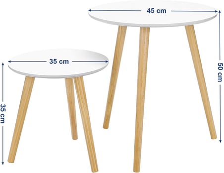Yan Sehpa Seti, Yuvarlak, 2 Modern Kanepe Sehpası, Minimalist, İskandinav Tarzı, Masif Ahşap Ayaklar, Oturma Odası Ve Balkon İ̇Çin Sehpa Kombinasyonu, Çam Let07Wn
