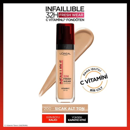 Paris Infaillible 32H Fresh Wear C Vitaminli Fondöten - 200 Golden Sand 30 ml