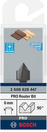V-Oluk Freze Standart, Ahşap için, 6 mm Şaftlı D1 12,7 mm, U 12,7 mm, G 45 mm, 90°