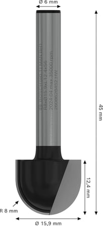 6mm Şaftlı Dayamaklı Fitil Freze Ucu 6 * 15,9 * 45 2608628452