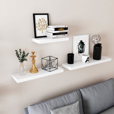 Duvar Rafı, kitaplar, resimler, dekorasyon, asılı Raf, 40 x 20 x 3,8 cm, ofis Rafı, MDF, Oturma Odası, mutfak, Koridor, Yatak Odası, banyo için, beyaz LWS24WT