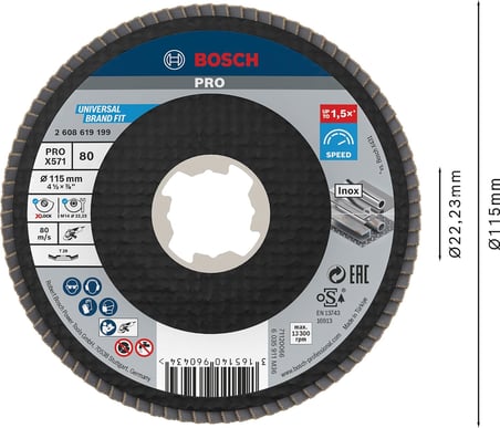 PRO X571 Yelpaze Taşlama Diski X-Lock, açılı, 115 mm, K40