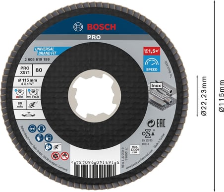 PRO X571 Yelpaze Taşlama Diski X-Lock, açılı, 115 mm, K40