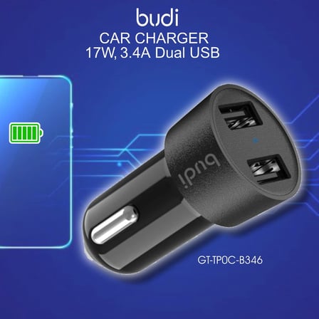 17W 3.4A Dual Port USB Araç Şarj Cihazı - Kompakt ve Hafif Çift USB Girişli Araç Şarj Aleti