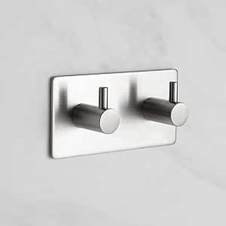 Paslanmaz Çelik 2 Topuzlu Bornoz Askısı Havluluk XL Askılık inox - Kendinden yapışkanlı