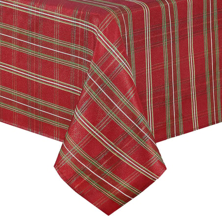 Home Fashions Parıltılı Ekose Tatil Kumaş Masa Örtüsü, 152,4 cm x 365,8 cm, Kırmızı