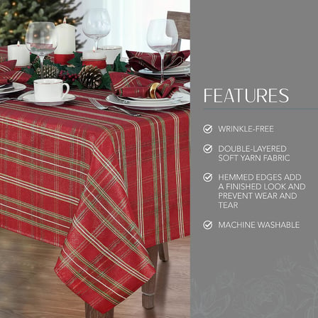 Home Fashions Parıltılı Ekose Tatil Kumaş Masa Örtüsü, 152,4 cm x 365,8 cm, Kırmızı