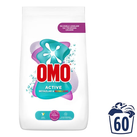 Active Beyazlar ve Renkliler için Toz Çamaşır Deterjanı, 9 kg, 60 Yıkama, 1 Paket (1 x 9000 g)