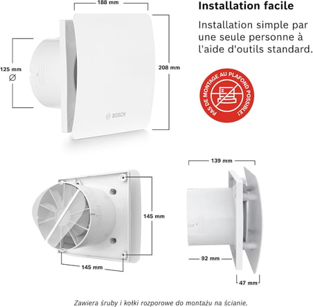 Banyo Aspiratörü/Fanı 1500 Serisi Beyaz 125 mm çap, nem sensörü ve kapanma fonksiyonu özellikli