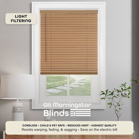 Işık Filtreleme Mini Stor Perde - 29 İnç Genişlik, 150 cm Uzunluk, 2,5 cm Çıta Boyutu - Ahşap Ton - Akülü GII Morningstar İç Mekan için Yatay Pencere Panjurları Achim Home Decor