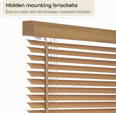 Işık Filtreleme Mini Stor Perde - 29 İnç Genişlik, 150 cm Uzunluk, 2,5 cm Çıta Boyutu - Ahşap Ton - Akülü GII Morningstar İç Mekan için Yatay Pencere Panjurları Achim Home Decor