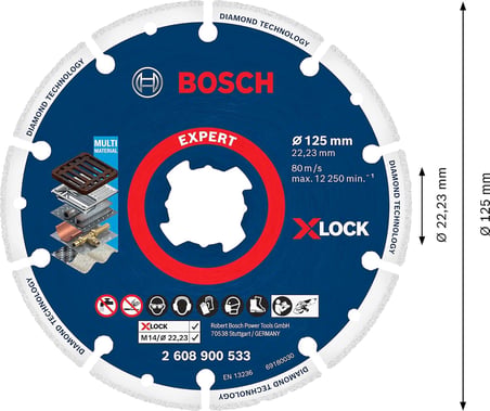Professional 1x EXPERT Diamond Metal Wheel X-LOCK Kesme Diski 125 mm (Dökme demir, Paslanmaz çelik, Çelik, Demir içermeyen metalle, Ø 125 mm, Aksesuar Küçük Avuç Taşlama Makinesi)