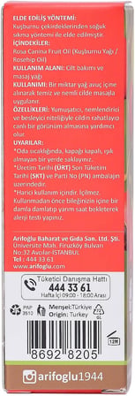 Kuşburnu Çekirdeği Yağı 20ml - Soğuk Sıkım, Doğal Cilt Bakımı, Zengin Vitamin C | Arifoğlu Rosehip Seed Oil 20ml - Cold Pressed, Natural Skincare, Rich in Vitamin C