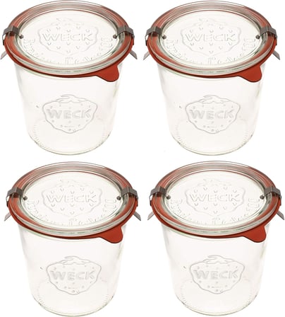 Weck Konserve Kavanozları 742 - Şeffaf Camdan Weck Kalıp Kavanozları -  Konserve Kavanozu - Gıda Saklama Kapları Hava Geçirmez - 1/2 Litre Kavanoz Seti - Kapaklı 4'Lü Paket