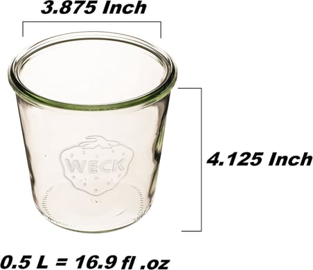 Weck Konserve Kavanozları 742 - Şeffaf Camdan Weck Kalıp Kavanozları -  Konserve Kavanozu - Gıda Saklama Kapları Hava Geçirmez - 1/2 Litre Kavanoz Seti - Kapaklı 4'Lü Paket