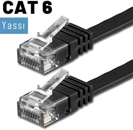 CAT6 Yassı RJ45 Ethernet (Network, İnternet) Kablosu (15 Metre, Siyah)