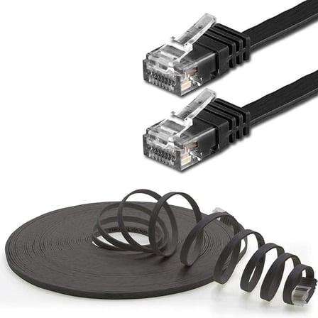 CAT6 Yassı RJ45 Ethernet (Network, İnternet) Kablosu (15 Metre, Siyah)