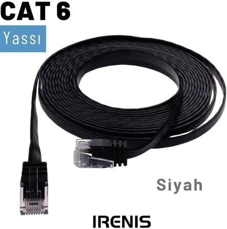 CAT6 Yassı RJ45 Ethernet (Network, İnternet) Kablosu (15 Metre, Siyah)