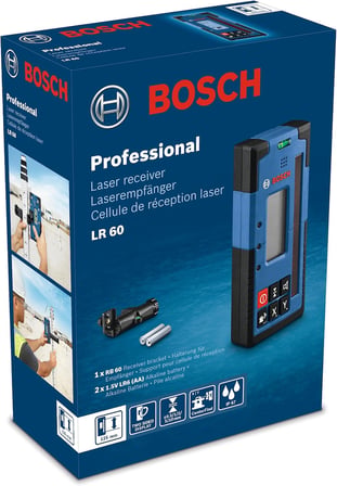 Professional LR 60 Lazer Alıcısı (2xAA pil, Çalışma Alanı: 300 m'ye kadar yarıçap, GRL 600 CHV rotasyon lazeri için ideal)