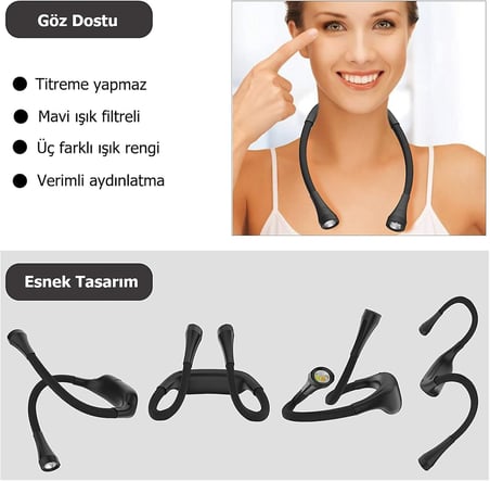 Led Boyun Lamba Taşınabilir Kitap Okuma Lambası (Siyah)
