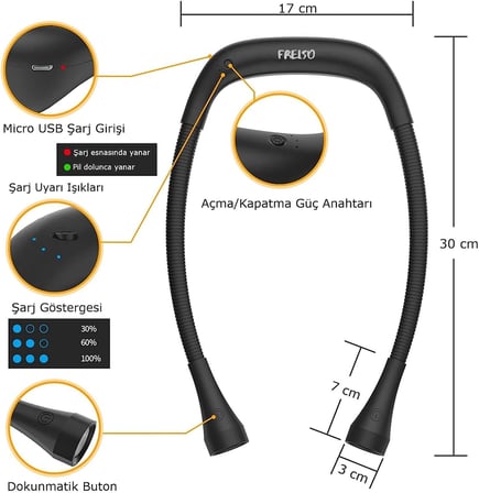 Led Boyun Lamba Taşınabilir Kitap Okuma Lambası (Siyah)