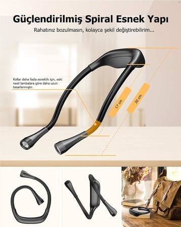 Led Boyun Lamba Taşınabilir Kitap Okuma Lambası (Siyah)