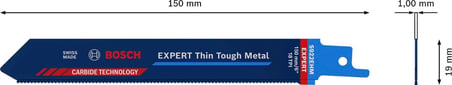 Professional 1x EXPERT 'Thin Tough Metal' S 922 EHM Panter Testere Bıçakları (Paslanmaz Çelik Borular, Paslanmaz Çelik Borular, Uzunluk 150 mm, Aksesuar Panter Testere)