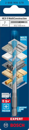 1x EXPERT HEX-9 MultiConstruction Delme Uçları (Beton, Yumuşak döşemeler, Çelik, Yumuşak ahşap, Plastik, Ø 7,00x100 mm, Aksesuar Döner Matkap/Vidalamalar)