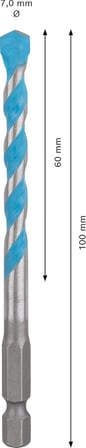 1x EXPERT HEX-9 MultiConstruction Delme Uçları (Beton, Yumuşak döşemeler, Çelik, Yumuşak ahşap, Plastik, Ø 7,00x100 mm, Aksesuar Döner Matkap/Vidalamalar)