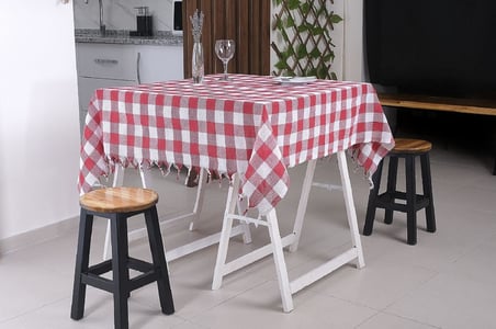 140 Cm Kirmizi Kareli Masa Ortusu%100 Pamuk Piknik Ortusu, Damali Sofra Ortusu (Kirmizi 140 X 140 Cm)