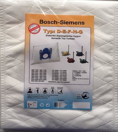 ile Uyumlu - SİEMENS TYPE: D-E-F-H-G ELEKTRİKLİ SÜPÜRGE SENTETİK TOZ TORBASI (5 ADET)
