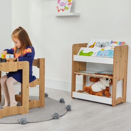0-6 Yaş Martı Montessori Ahşap Çocuk Kitaplığı ve Oyuncak Toplama Ünitesi