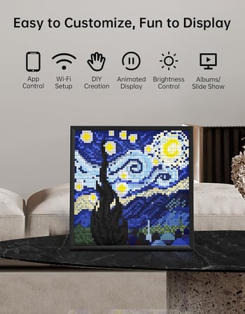 Pixoo-64 WiFi Piksel Sanat Ekranı, 64 x 64 LED Panel, Benzersiz Aydınlatma Dekorasyonu ile Uygulama Kontrolü