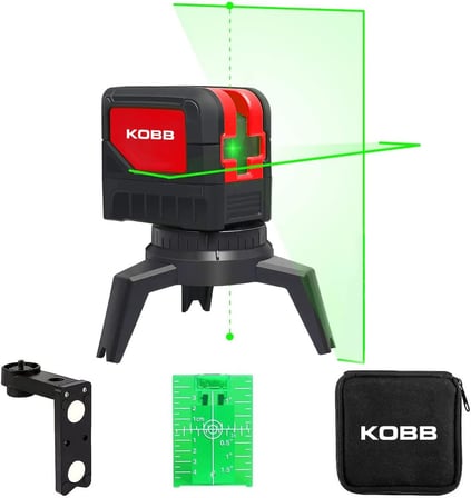 KBL92G 30 Metre Profesyonel Yatay ve Dikey Otomatik Hizalamalı Yeşil Çapraz Çizgi Lazer, 2 Noktalı Şakül Lazer Distomat + Mini Tripod, Kırmızı/Siyah