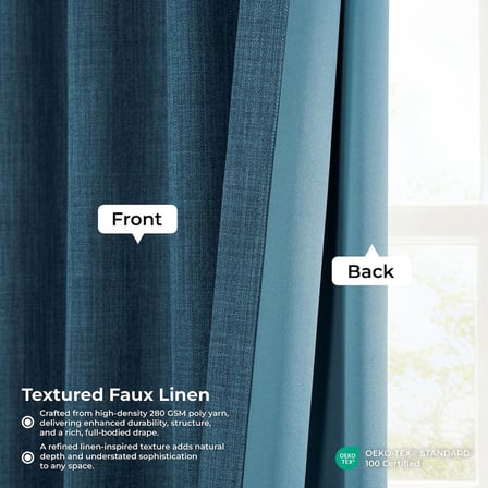 Half Price Drapes Suni Keten Karartma Perdesi, Ekstra Geniş, 250x226 cm, 1 Panel, Hikaye Mavisi