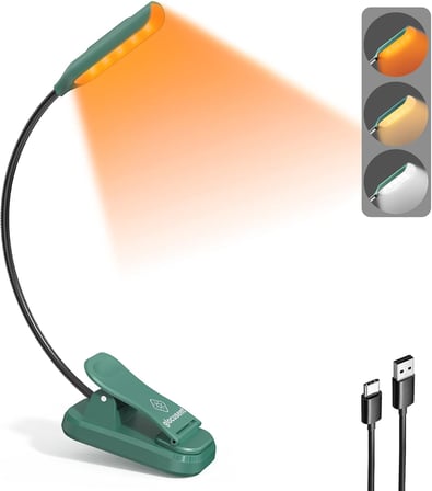 Söğüt Yatakta Kitaplar için Okuma Işıkları, 10LED Parlak Kitap Işığı, 3 Renk ve 3 Parlaklık, Şarj Edilebilir Kitap Işığı 80 saat sürer, Okuma Işığında Hafif Klips (yeşil)