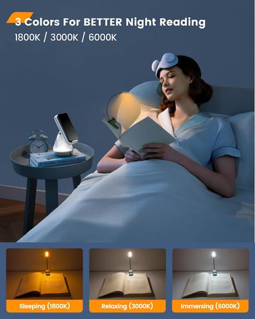 Söğüt Yatakta Kitaplar için Okuma Işıkları, 10LED Parlak Kitap Işığı, 3 Renk ve 3 Parlaklık, Şarj Edilebilir Kitap Işığı 80 saat sürer, Okuma Işığında Hafif Klips (yeşil)