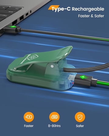 Söğüt Yatakta Kitaplar için Okuma Işıkları, 10LED Parlak Kitap Işığı, 3 Renk ve 3 Parlaklık, Şarj Edilebilir Kitap Işığı 80 saat sürer, Okuma Işığında Hafif Klips (yeşil)