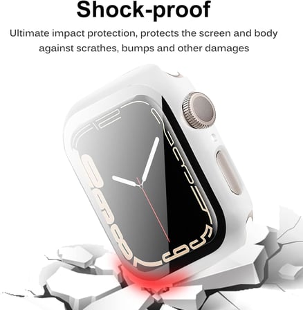 Apple Watch 9/8/7 serisi ile uyumlu, 45 mm 41 mm cam ekran koruyuculu kılıf, ultra ince PC koruyucu kılıf, tam koruma, çizilmeye karşı dayanıklı, ekran koruyucu folyo, iWatch 45 mm için, beyaz