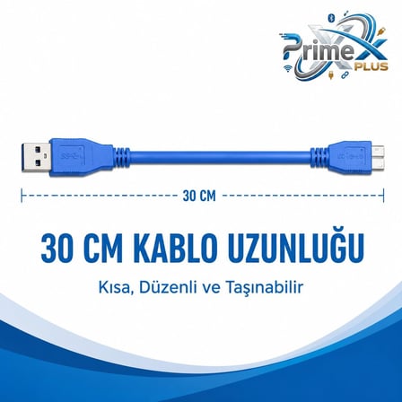 USB 3.0 30 cm Taşınabilir Harddisk Kablosu, USB-A to Micro-B Harici Disk Data ve Güç Kablosu, WD Seagate Toshiba Samsung Adata Intenso Uyumlu Kısa USB 3.0 HDD SSD Bağlantı Kablosu