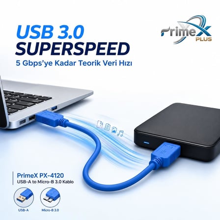 USB 3.0 30 cm Taşınabilir Harddisk Kablosu, USB-A to Micro-B Harici Disk Data ve Güç Kablosu, WD Seagate Toshiba Samsung Adata Intenso Uyumlu Kısa USB 3.0 HDD SSD Bağlantı Kablosu