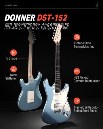 Gitar, 39 inç elektro gitar kiti, yüksek hız çeliği manyetik bobin bölmeli, DST-152R, amplifikatörlü başlangıç seti, çanta, kapo, askı, yay, akort aleti, kablo, penalar, buz mavisi
