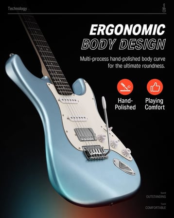 Gitar, 39 inç elektro gitar kiti, yüksek hız çeliği manyetik bobin bölmeli, DST-152R, amplifikatörlü başlangıç seti, çanta, kapo, askı, yay, akort aleti, kablo, penalar, buz mavisi