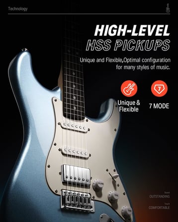 Gitar, 39 inç elektro gitar kiti, yüksek hız çeliği manyetik bobin bölmeli, DST-152R, amplifikatörlü başlangıç seti, çanta, kapo, askı, yay, akort aleti, kablo, penalar, buz mavisi