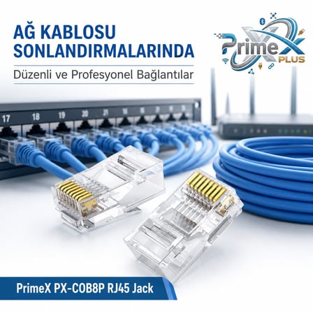 Jack, 100'lü Paket UTP Ethernet Konnektör, 8P8C Network LAN Kablo Ucu, İnternet Kablosu Sonlandırma Plug, Modem Router Switch Patch Panel Kamera Sistemi Bağlantı Jakı