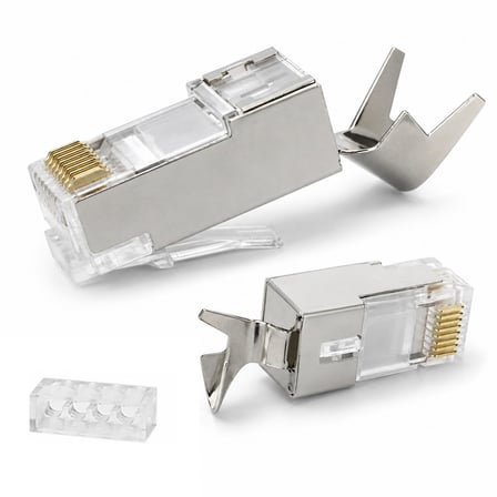 Q-J710M Cat7 Metal RJ45 Konnektör, 10'lu Paket Cat7 Jack + Ayraç, Ethernet Network LAN Kablo Ucu, Metal Gövdeli RJ45 Plug, Cat7 Kablo Sonlandırma Konnektörü